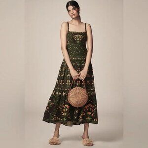 Anthropologie Farm Rio Flowers Arch Sleeveless Linen Blend Midi Dress